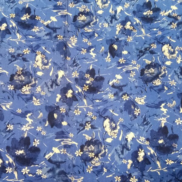 Navy blue floral foil print rayon fabric - Image 3