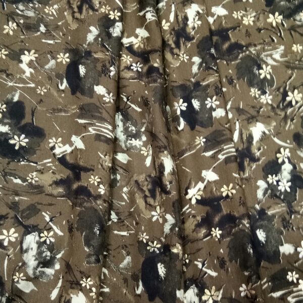 Brown floral foil print rayon fabric - Image 4