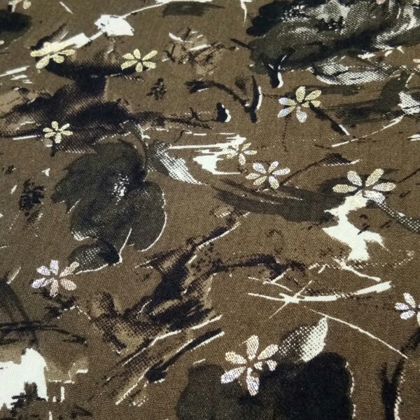 Brown floral foil print rayon fabric - Image 2