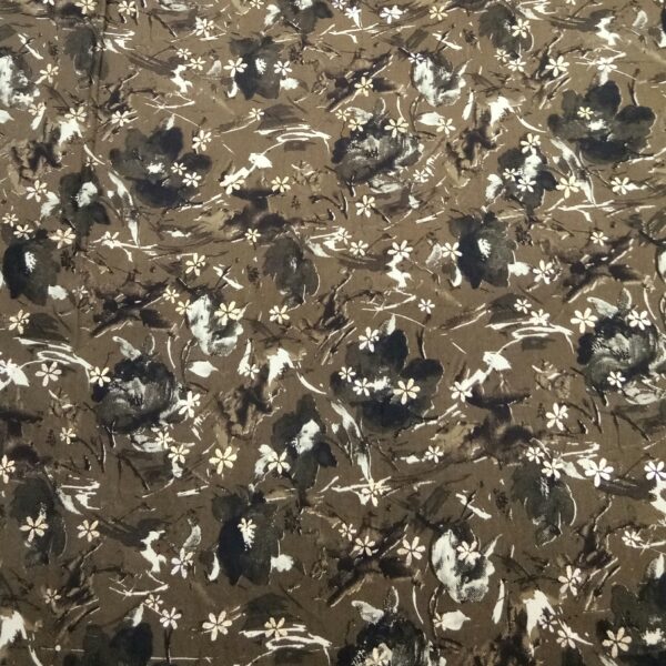 Brown floral foil print rayon fabric - Image 5