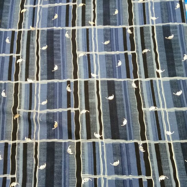 Leaf Foil Work on Navy Blue Rayon Fabric - Image 3