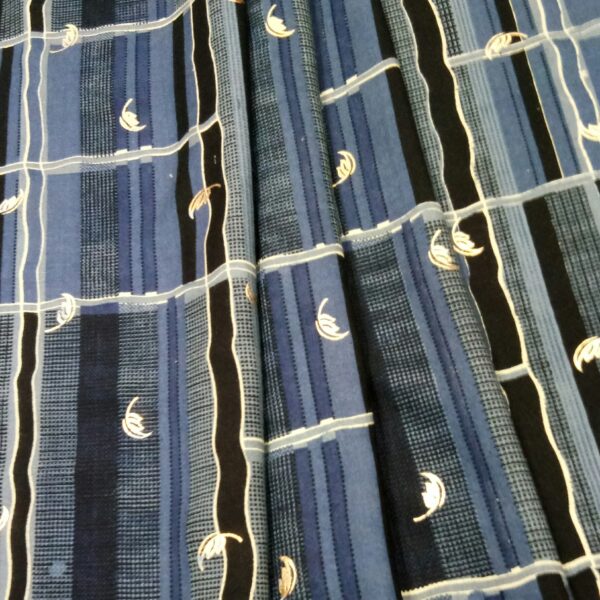 Leaf Foil Work on Navy Blue Rayon Fabric