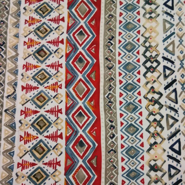 Multi-colored Ethnic Print White Rayon Fabric - Image 3