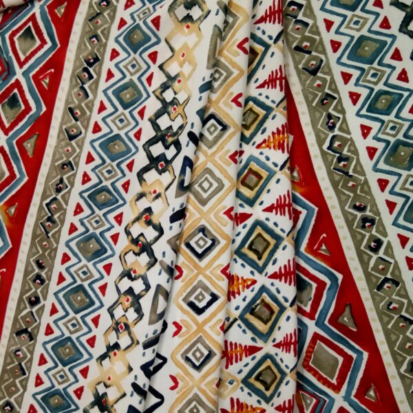 Multi-colored Ethnic Print White Rayon Fabric