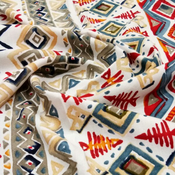 Multi-colored Ethnic Print White Rayon Fabric - Image 2