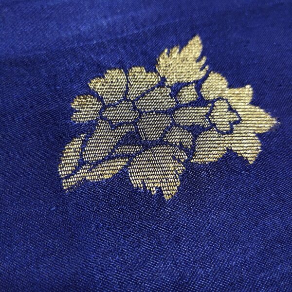 Zari Weaved Royal Blue Mulberry Silk Fabric - Image 2