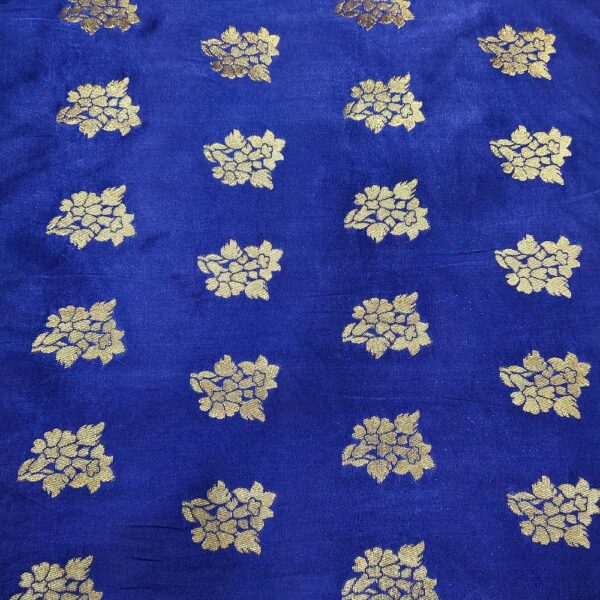 Zari Weaved Royal Blue Mulberry Silk Fabric - Image 3