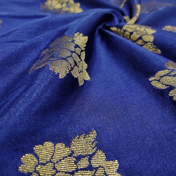 Zari Weaved Royal Blue Mulberry Silk Fabric - Image 4