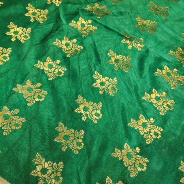 Forest Green Mulberry Silk with Golden Zari Flower - Image 2