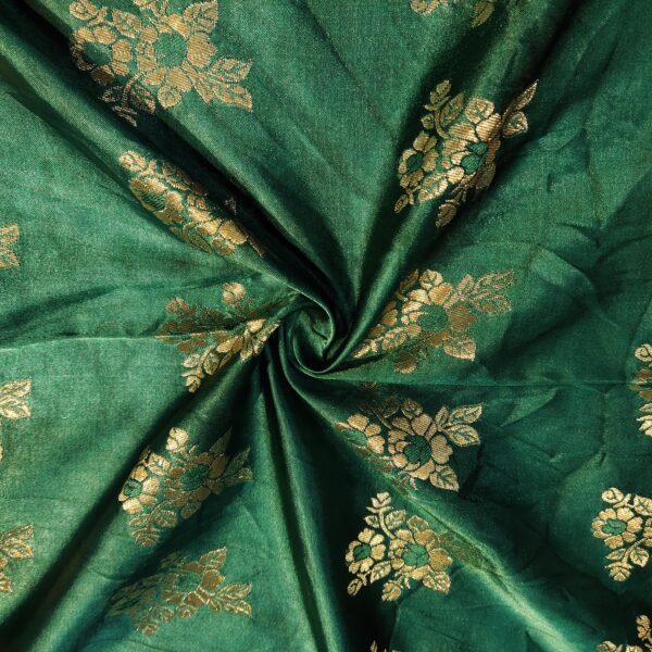 Forest Green Mulberry Silk with Golden Zari Flower