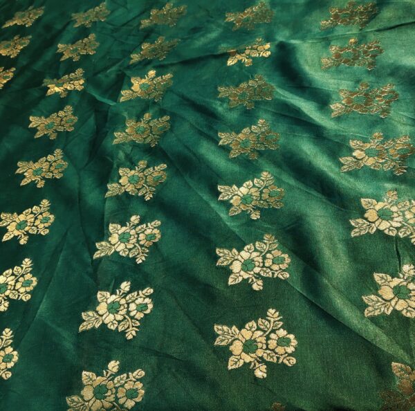 Forest Green Mulberry Silk with Golden Zari Flower - Image 4