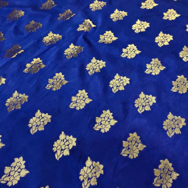 Zari Weaved Royal Blue Mulberry Silk Fabric - Image 5