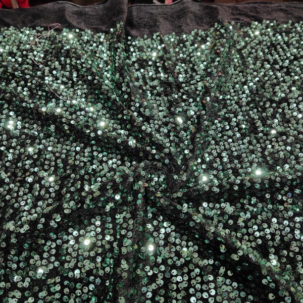 Emerald Green Sequin Work on Black Velvet Fabric - Image 2