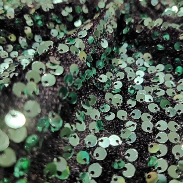 Emerald Green Sequin Work on Black Velvet Fabric