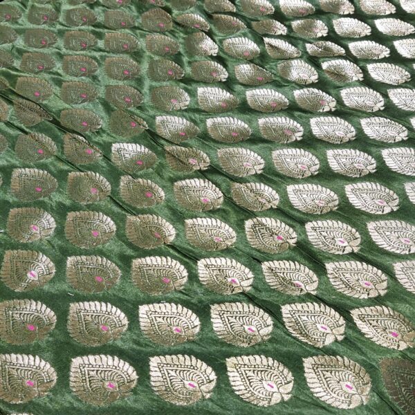 Zari Weaved Basil Green Mulberry Silk Fabric - Image 3