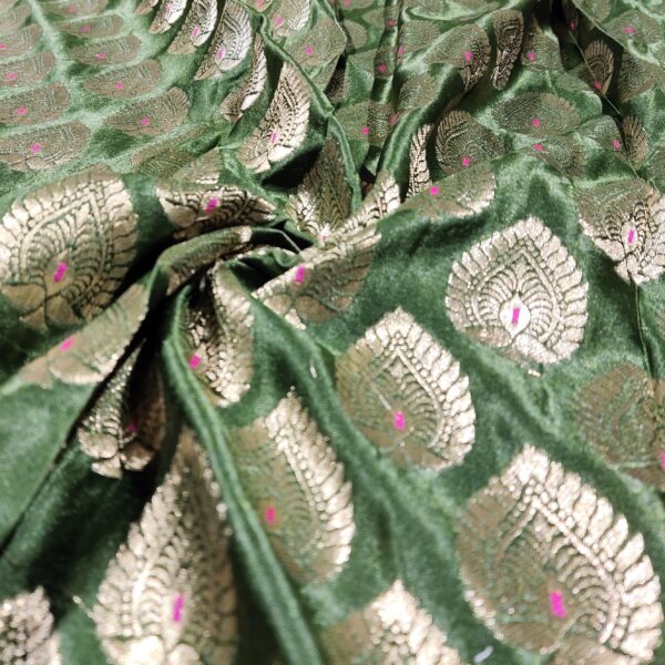 Zari Weaved Basil Green Mulberry Silk Fabric