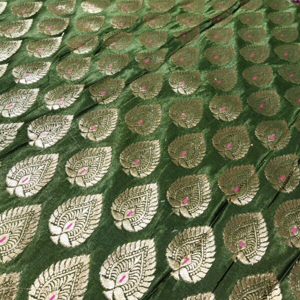 Zari Weaved Basil Green Mulberry Silk Fabric - Image 5