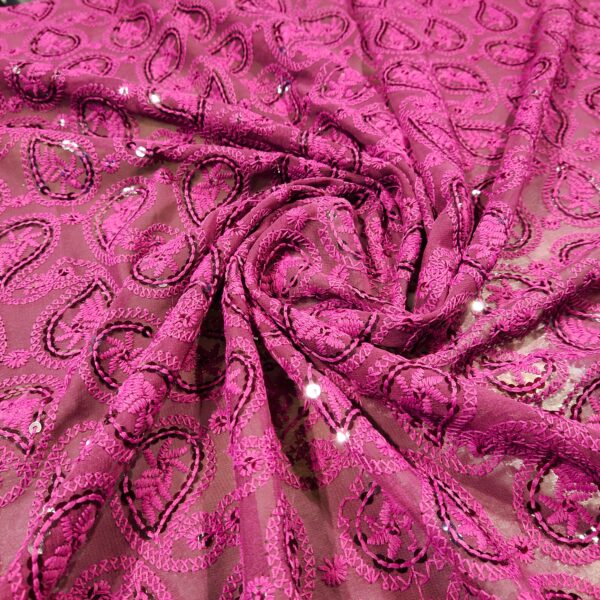 Burgundy Sequin Chikankari Fabric - Image 6