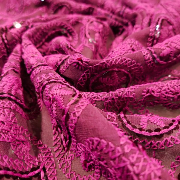 Burgundy Sequin Chikankari Fabric - Image 5