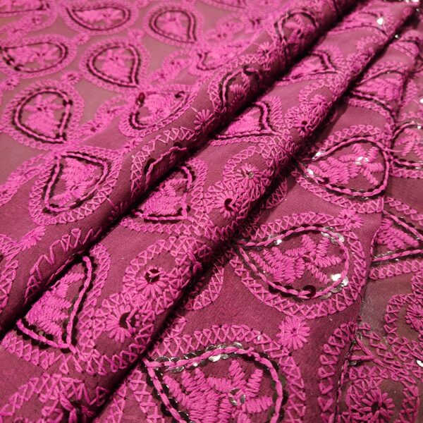 Burgundy Sequin Chikankari Fabric - Image 4