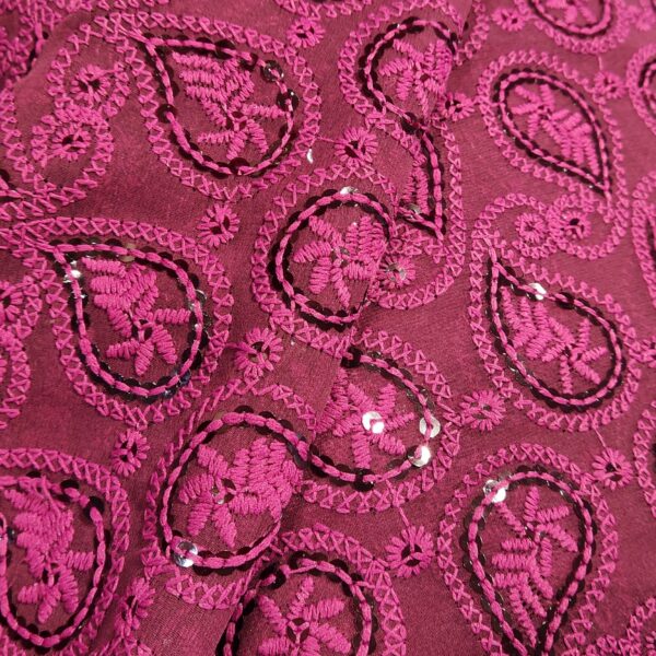 Burgundy Sequin Chikankari Fabric - Image 2