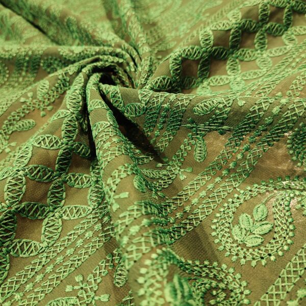 Bottle Green Paisley Work Georgette Chikankari Fabric - Image 3