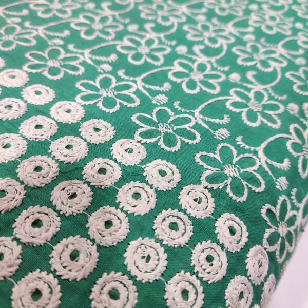 Green Cotton Chikankari Fabric - Image 2