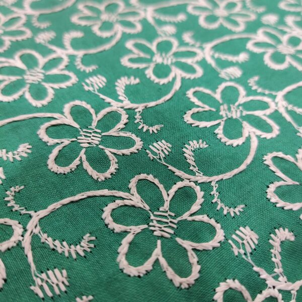 Green Cotton Chikankari Fabric - Image 3