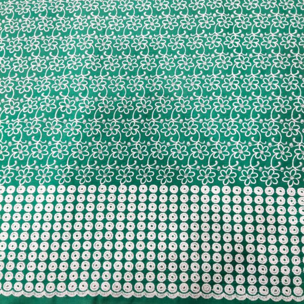 Green Cotton Chikankari Fabric - Image 4