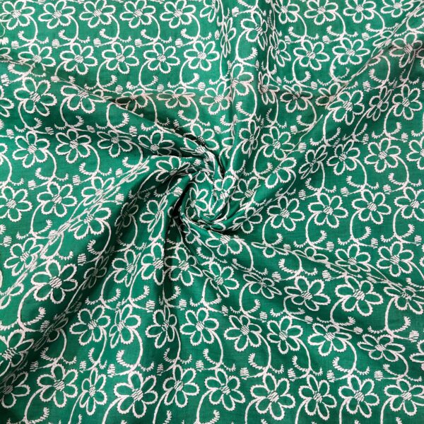 Green Cotton Chikankari Fabric - Image 5