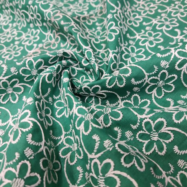 Green Cotton Chikankari Fabric - Image 6