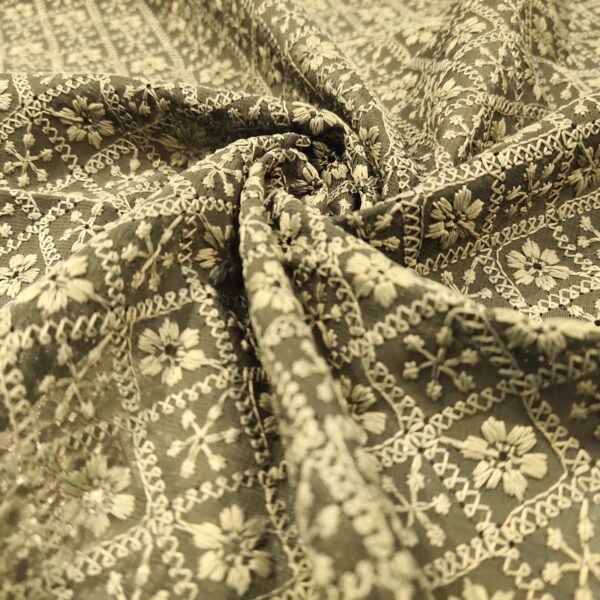 Camouflage Green Chikankari Fabric - Image 2