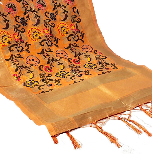 Peach Color Tanchoi Silk Banarsi Handloom Dupatta - Image 4