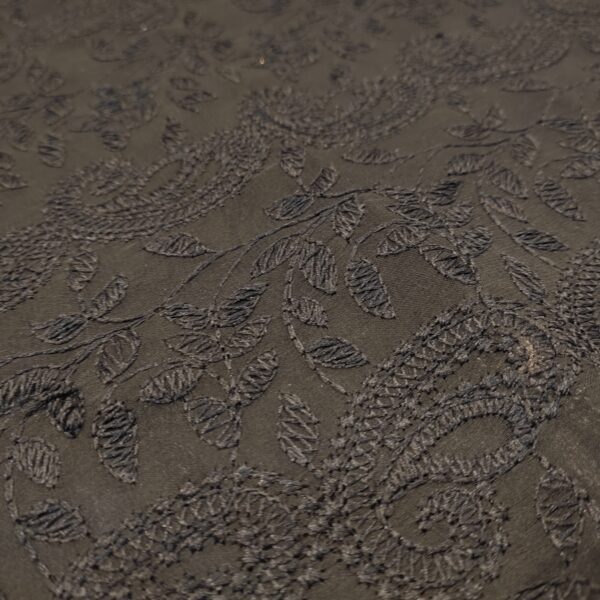 Black Paisley Work Georgette Chikankari Fabric - Image 2