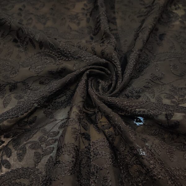 Black Paisley Work Georgette Chikankari Fabric - Image 4